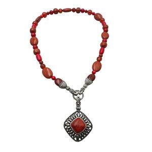 Carolyn Pollack Red Coral Gemstone Enhancer Pendant Necklace Sterling Silver
